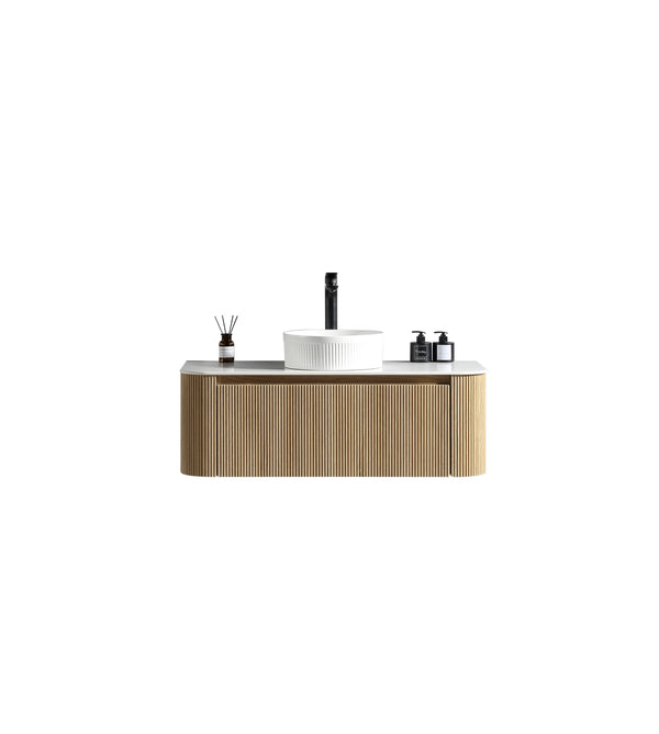 Flauto 1070mm Wall Hung Curve Corner Vanity w. Sintered Stone Counter Top -  Country Oak