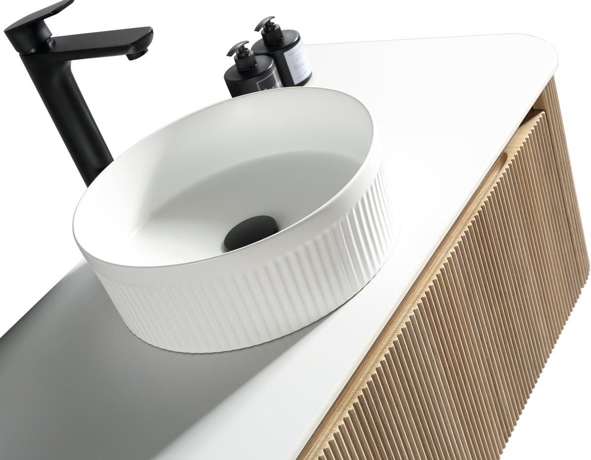 Flauto 1070mm Wall Hung Curve Corner Vanity with Sintered Stone Countertop - Country Oak
