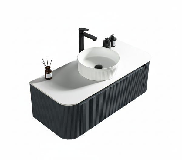 Flauto 1070mm Wall Hung Curve Corner Vanity w. Sintered Stone Counter Top - Midnight Shadow