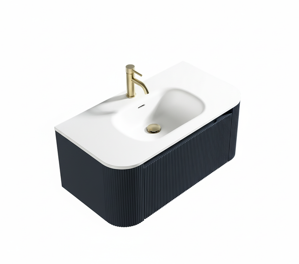 Flauto 870mm Wall Hung Curve Corner Vanity w. Matte Basin - Midnight Shadow