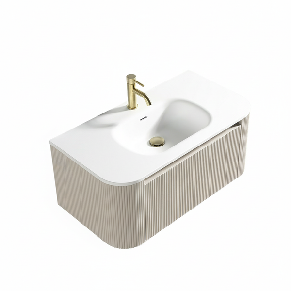 Flauto 870mm Wall Hung Curve Corner Vanity w. Matte Basin - Soft Coffee