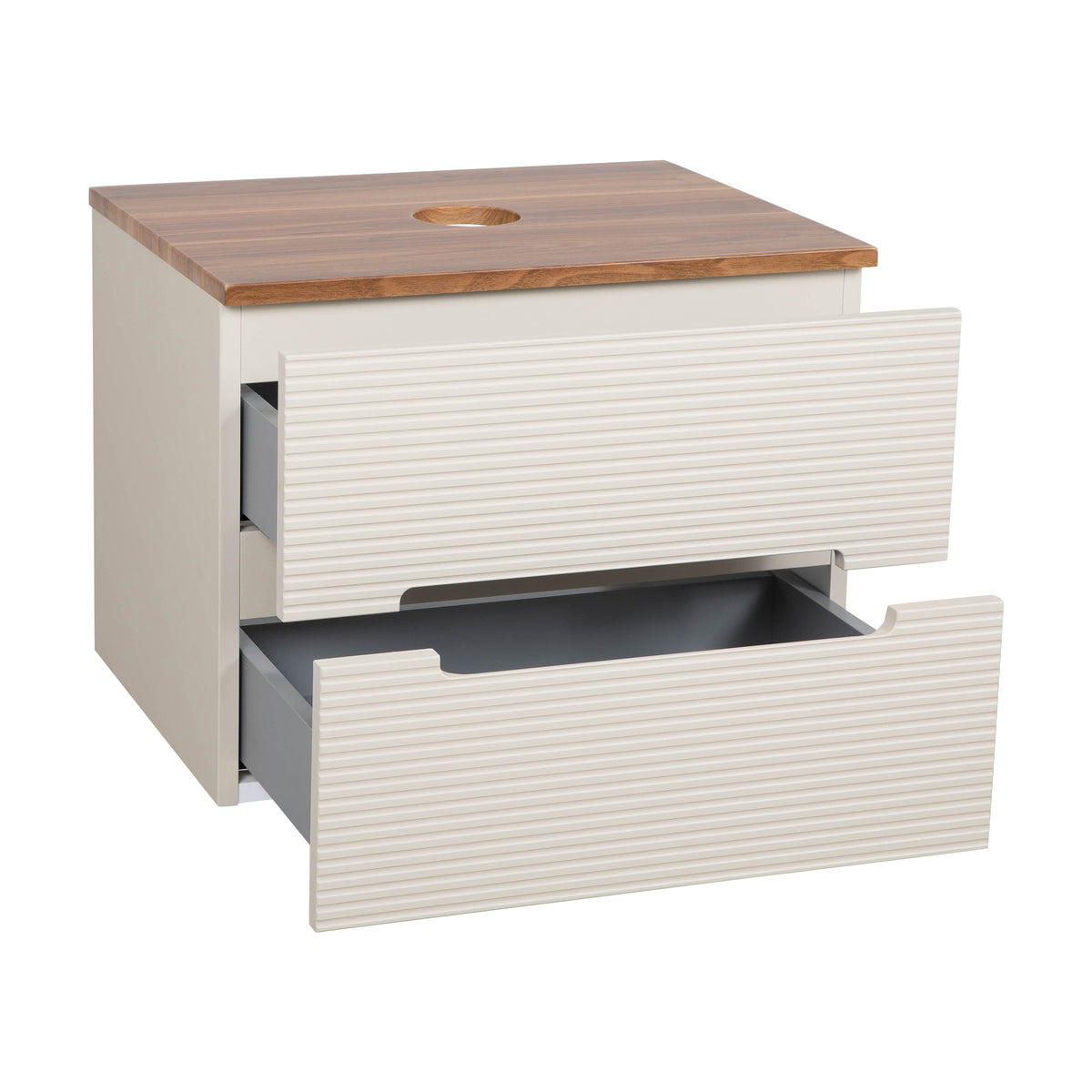 Monza Plus 600mm Fluted Wall Hung Vanity & Countertop - Warm Oatmeal/Cali Walnut