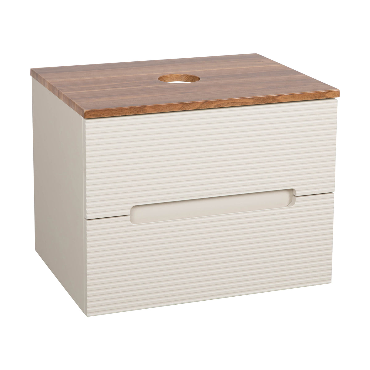 Monza Plus 600mm Fluted Wall Hung Vanity & Countertop - Warm Oatmeal/Cali Walnut