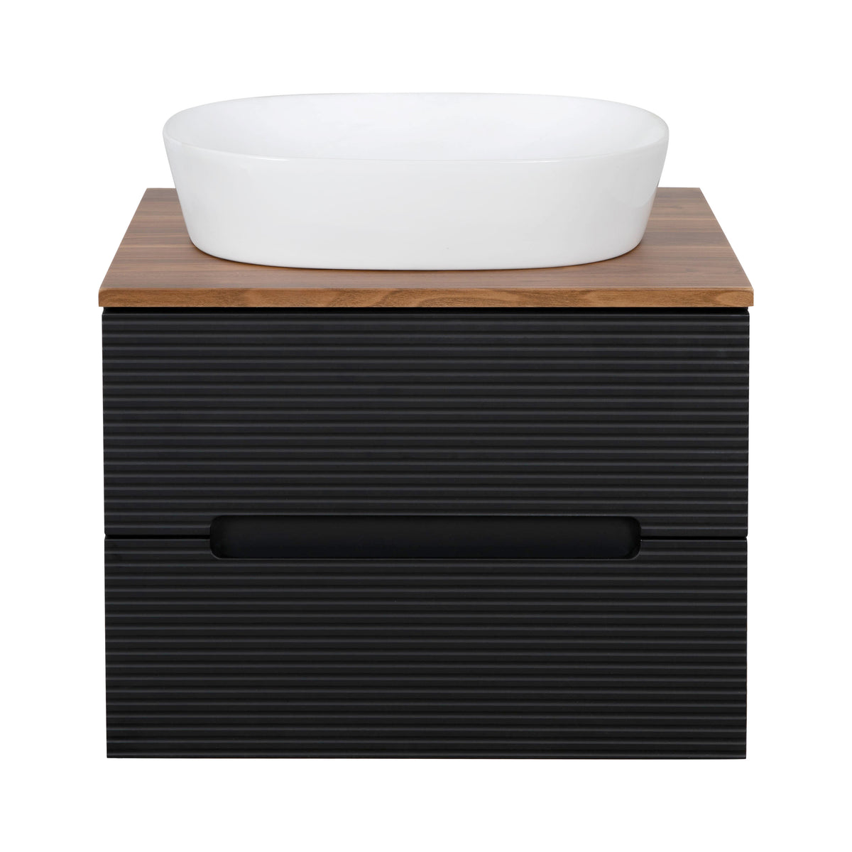 Monza Plus 600mm Fluted Wall Hung Vanity & Countertop - Matte Black/Cali Walnut