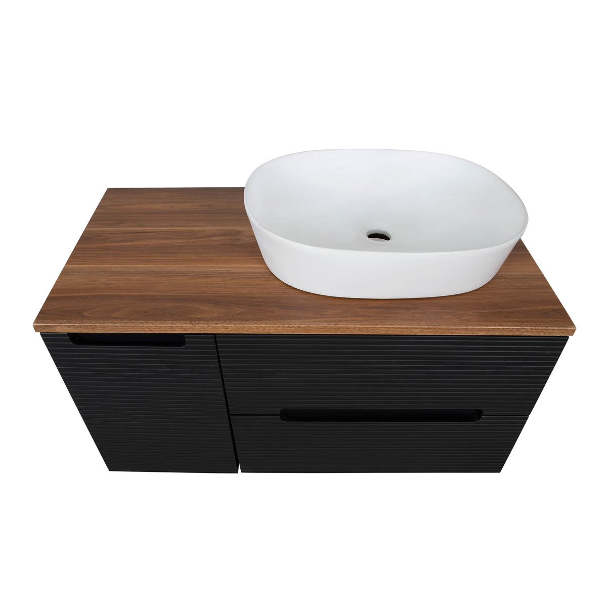 Monza Plus 1200mm Fluted Wall Hung Double Vanity with Countertop - Matte Black/Grey Marble