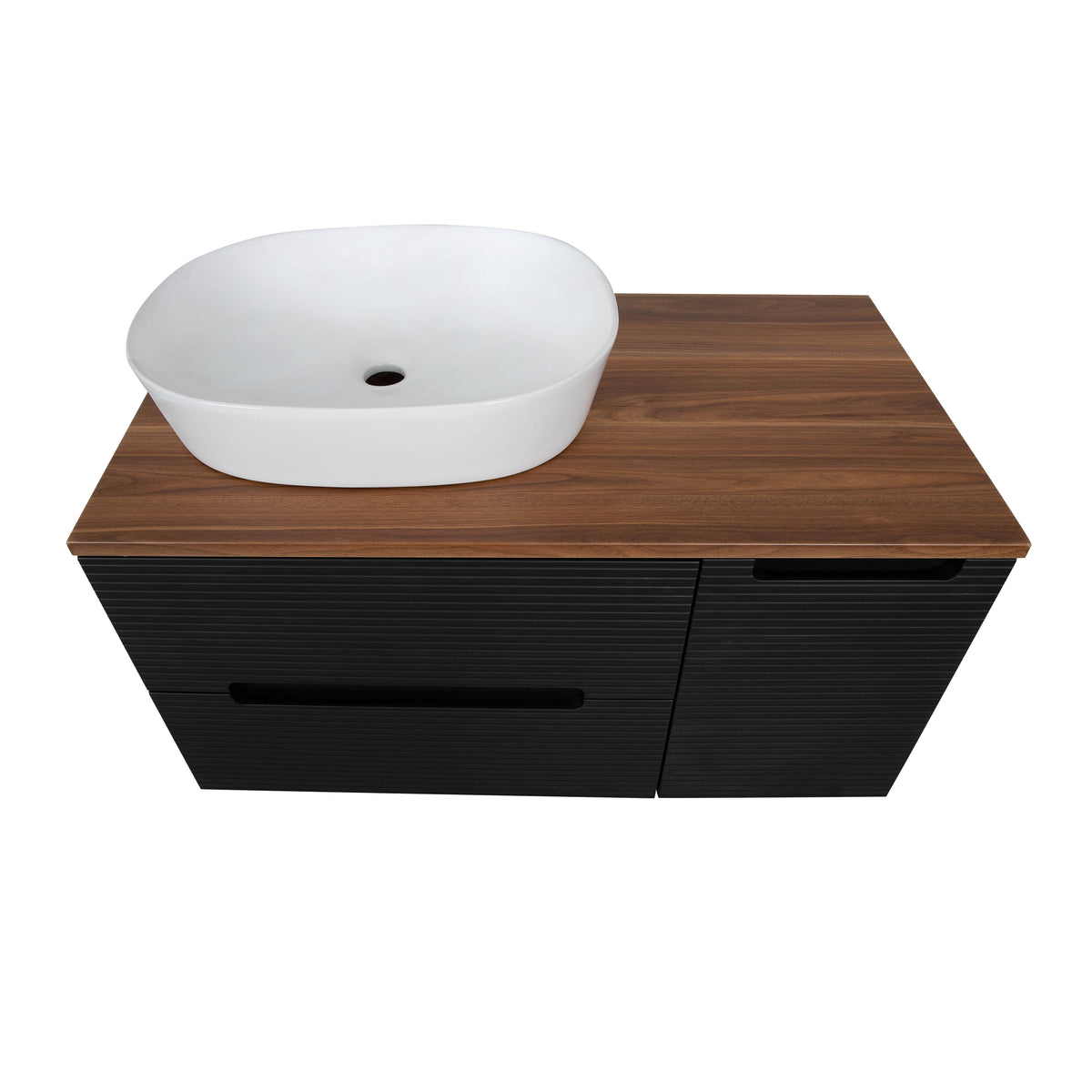 Monza Plus 1200mm Fluted Wall Hung Double Vanity with Countertop - Matte Black/Grey Marble
