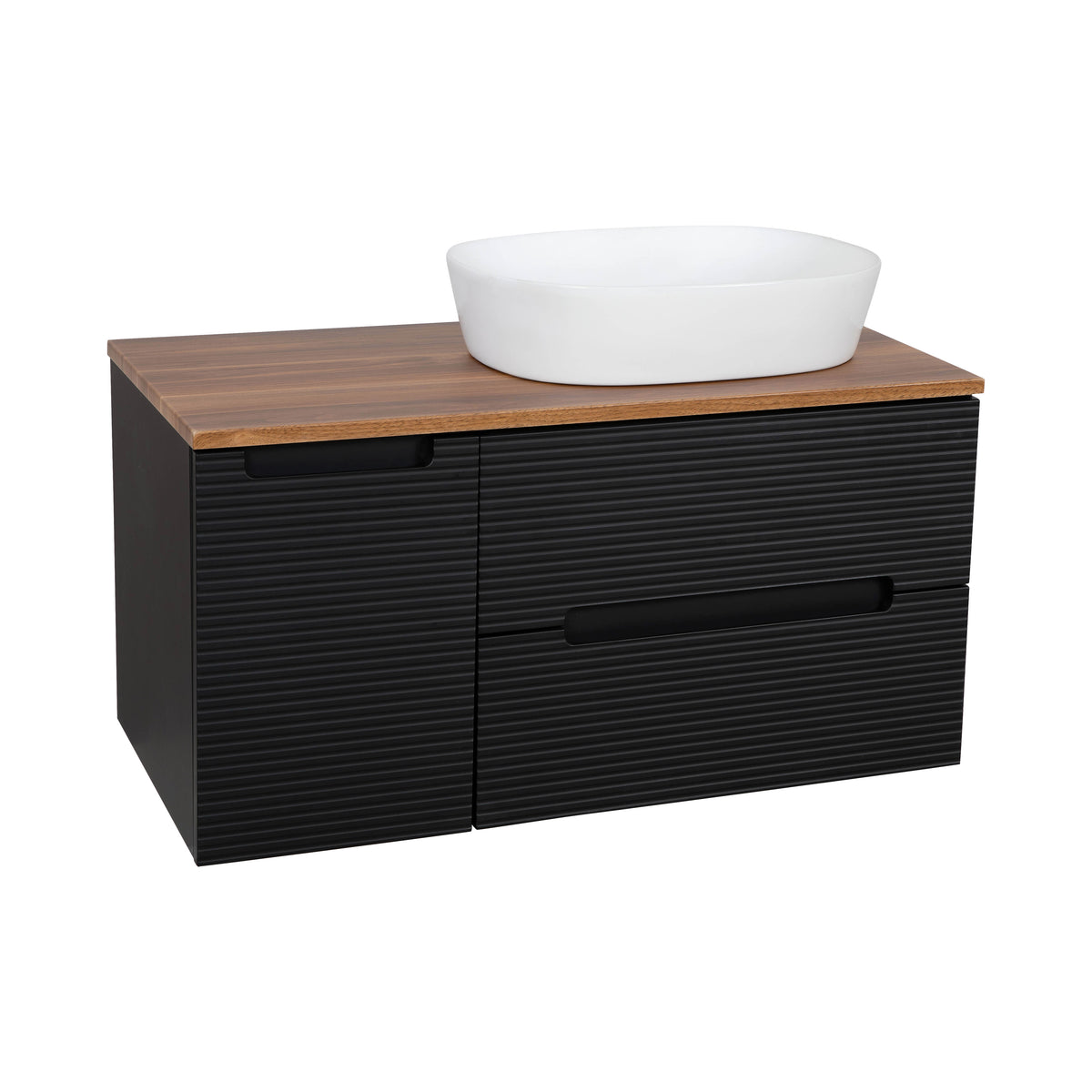 Monza Plus 1200mm Fluted Wall Hung Double Vanity with Countertop - Matte Black/Grey Marble