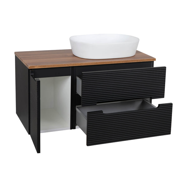 Monza Plus 1200mm Fluted Wall Hung Double Vanity w. Counter Top - Matte Black/Grey Marble