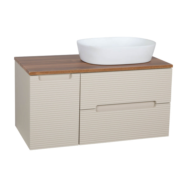 Monza Plus 900mm Fluted Wall Hung Vanity & Counter Top - Warm Oatmeal/Cali Walnut