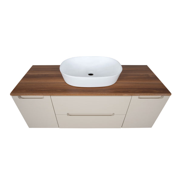 Monza Plus 1200mm Fluted Wall Hung Vanity w. 2 Side Cabinets & Counter Top - Warm Oatmeal/Cali Walnut