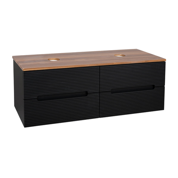 Monza Plus 1200mm Fluted Wall Hung Double Vanity w. Counter Top - Matte Black/Cali Walnut
