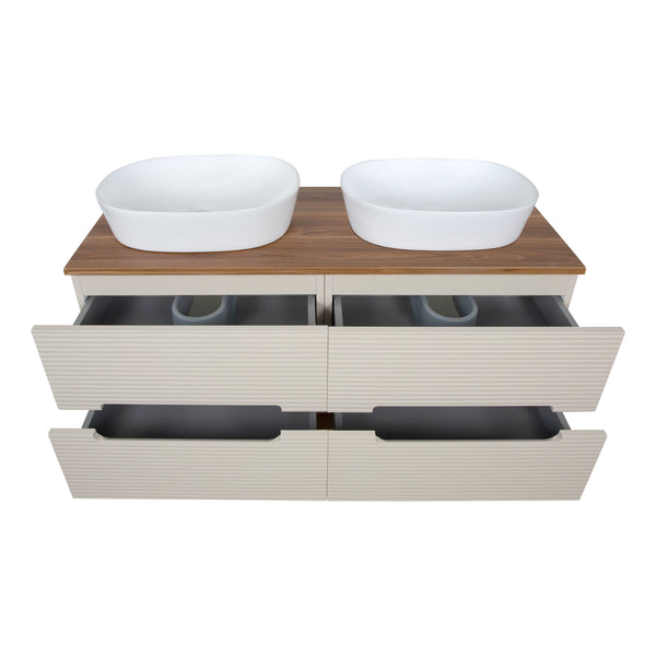 Monza Plus 1200mm Fluted Wall Hung Double Vanity w. Counter Top - Warm Oatmeal/Cali Walnut