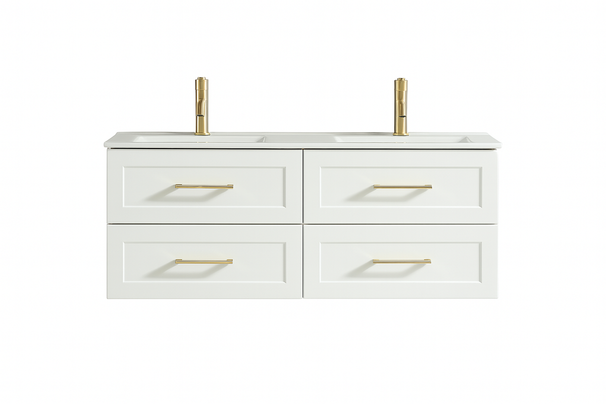 Bakewell 1200mm Twin Vanity with Ceramic Double Basin - Silk White