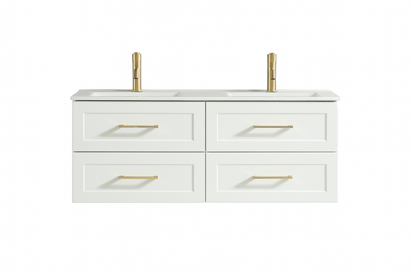 Bakewell 1200mm Twin Vanity with Ceramic Double Basin - Silk White