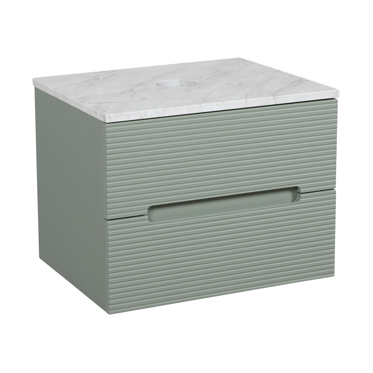 Monza Plus 600mm Fluted Wall Hung Vanity & Countertop - Aloe Green/Grey Marble