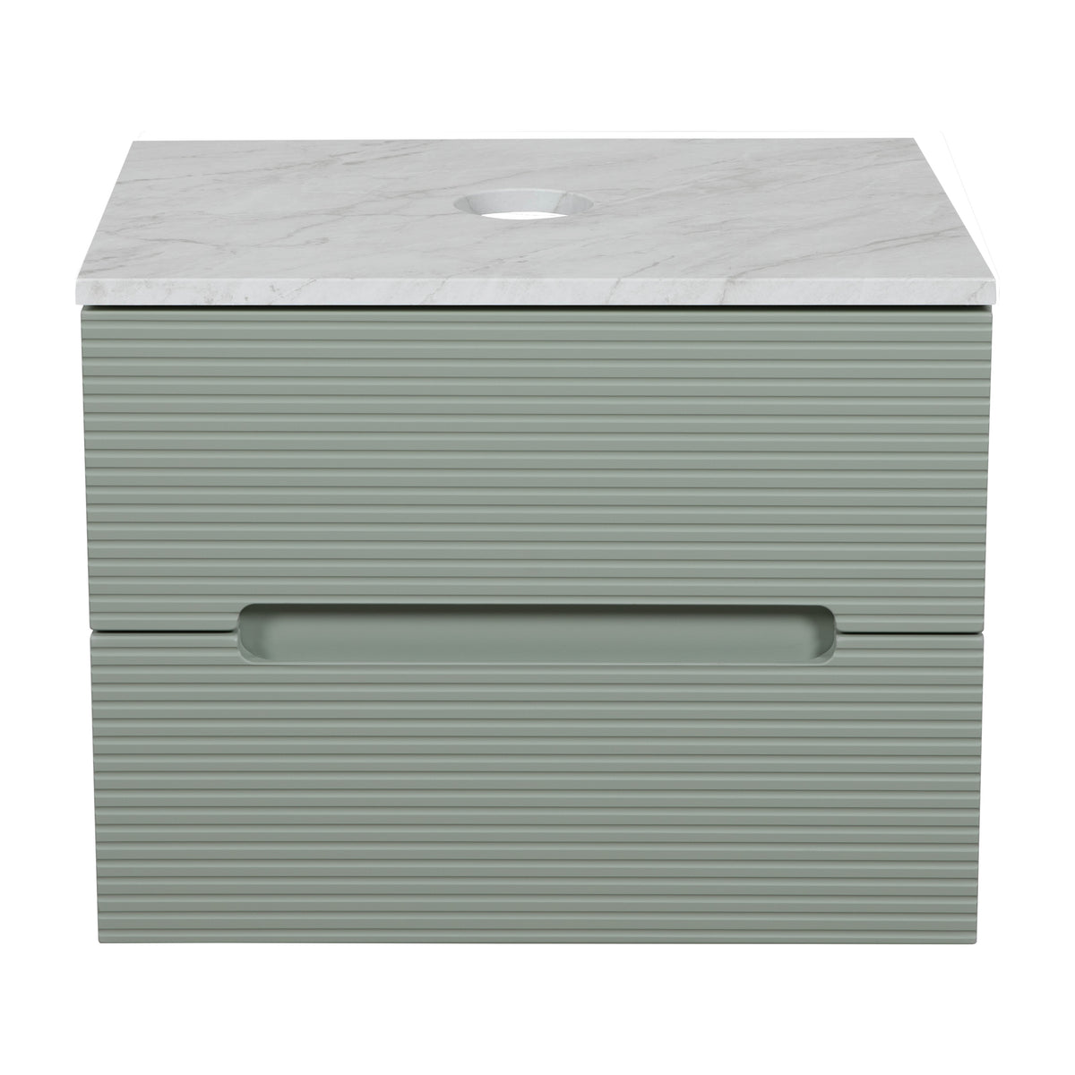 Monza Plus 600mm Fluted Wall Hung Vanity & Countertop - Aloe Green/Grey Marble