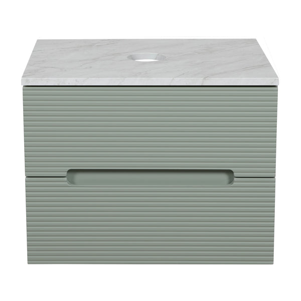 Monza Plus 600mm Fluted Wall Hung Vanity & Counter Top - Aloe Green/Grey Marble