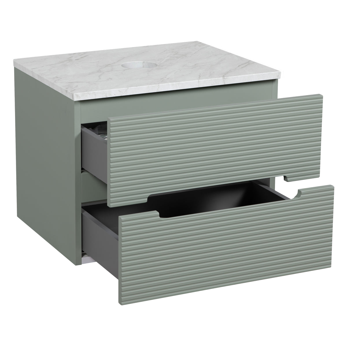 Monza Plus 600mm Fluted Wall Hung Vanity & Countertop - Aloe Green/Grey Marble