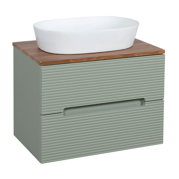 Monza Plus 600mm Fluted Wall Hung Vanity & Counter Top - Aloe Green/Cali Walnut