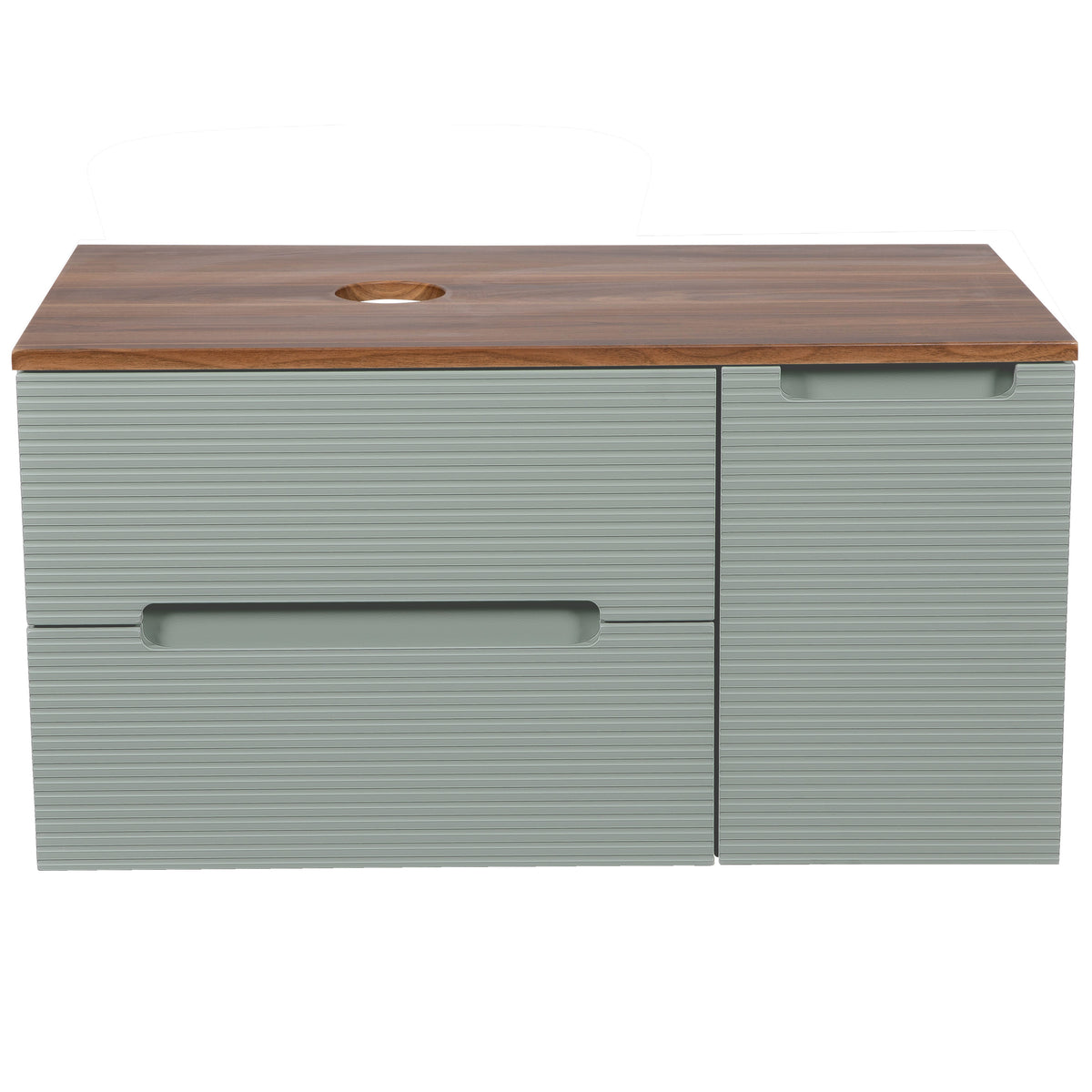 Monza Plus 900mm Fluted Wall Hung Vanity with Side Cabinet & Countertop - Aloe Green/Cali Walnut