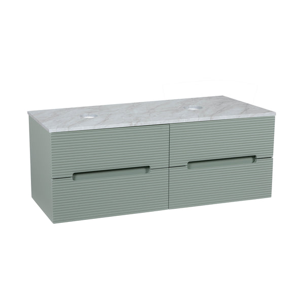 Monza Plus 1200mm Fluted Wall Hung Double Vanity w. Counter Top - Aloe Green/Grey Marble