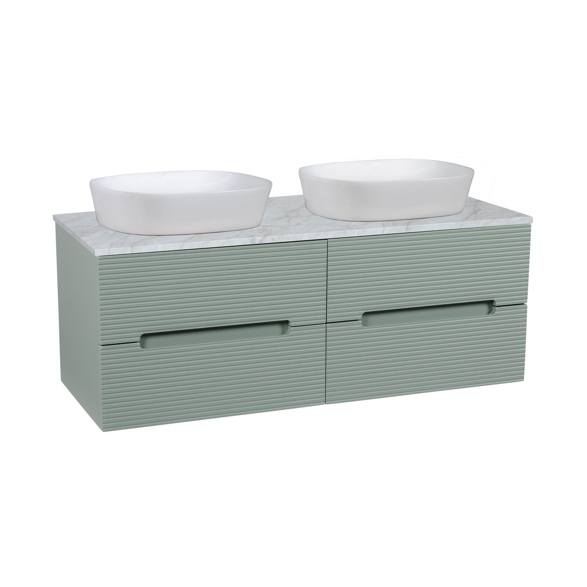 Monza Plus 1200mm Fluted Wall Hung Double Vanity with Countertop - Aloe Green/Grey Marble
