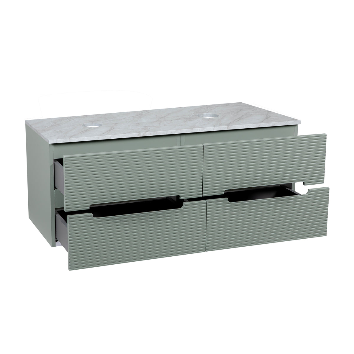 Monza Plus 1200mm Fluted Wall Hung Double Vanity with Countertop - Aloe Green/Grey Marble