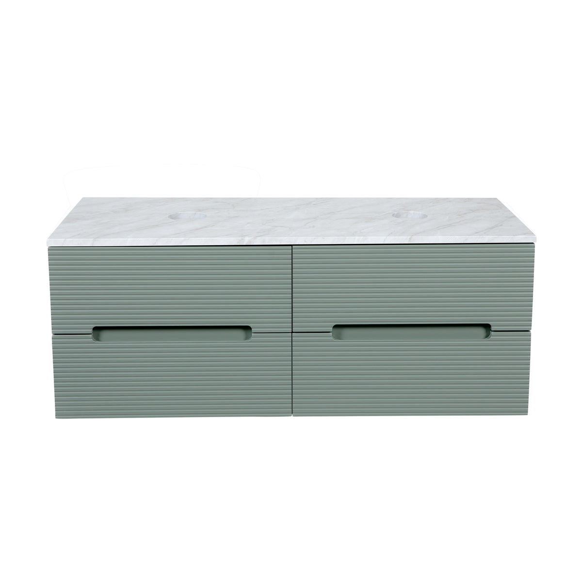 Monza Plus 1200mm Fluted Wall Hung Double Vanity with Countertop - Aloe Green/Grey Marble