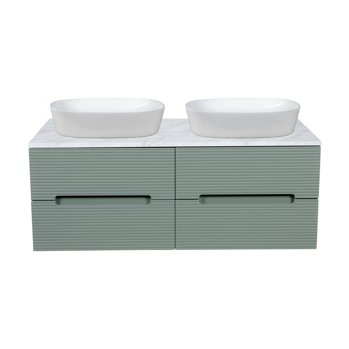 Monza Plus 1200mm Fluted Wall Hung Double Vanity with Countertop - Aloe Green/Grey Marble