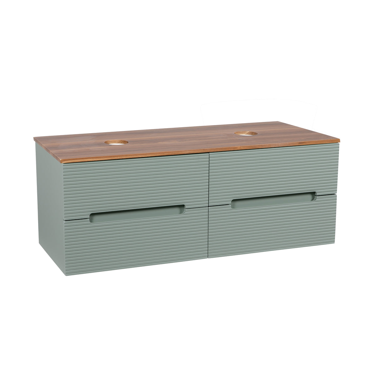 Monza Plus 1200mm Fluted Wall Hung Double Vanity w. Counter Top - Aloe Green/Cali Walnut