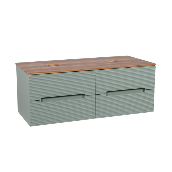 Monza Plus 1200mm Fluted Wall Hung Double Vanity w. Counter Top - Aloe Green/Cali Walnut