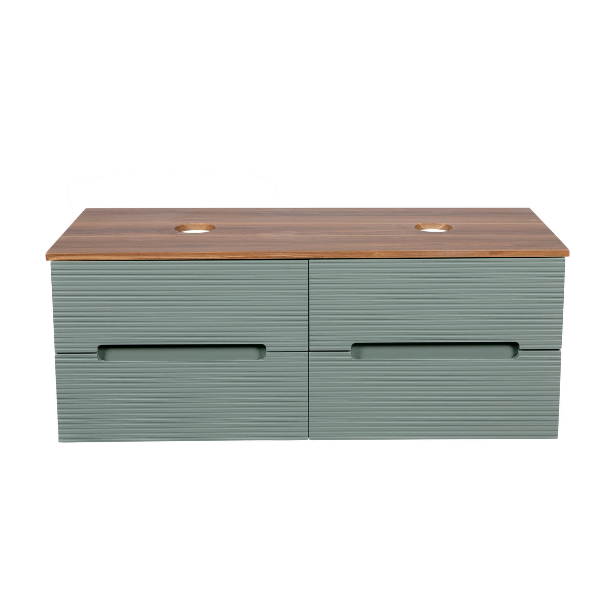 Monza Plus 1200mm Fluted Wall Hung Double Vanity with Countertop - Aloe Green/Cali Walnut
