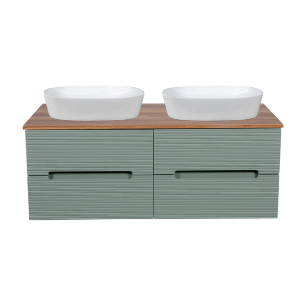 Monza Plus 1200mm Fluted Wall Hung Double Vanity w. Counter Top - Aloe Green/Cali Walnut
