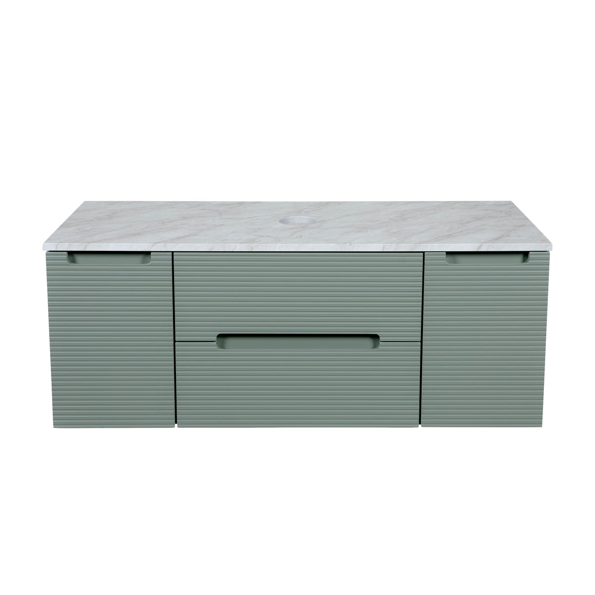 Monza Plus 1200mm Fluted Wall Hung Vanity with 2 Side Cabinets & Countertop - Aloe Green/Grey Marble