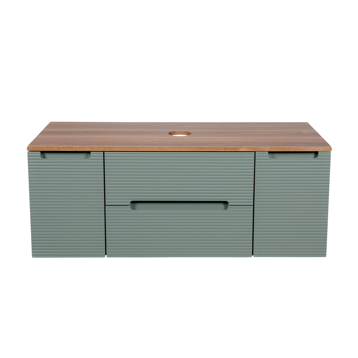 Monza Plus 1200mm Fluted Wall Hung Vanity with 2 Side Cabinets & Countertop - Aloe Green/Cali Walnut