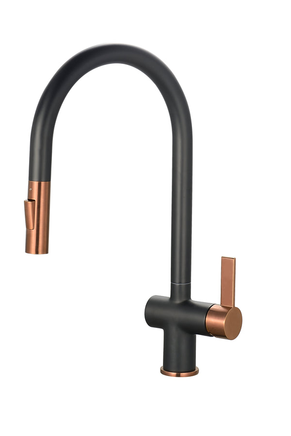Mayhill Single Lever Pull Out Kitchen Tap - Black & Rose Gold - product image 2