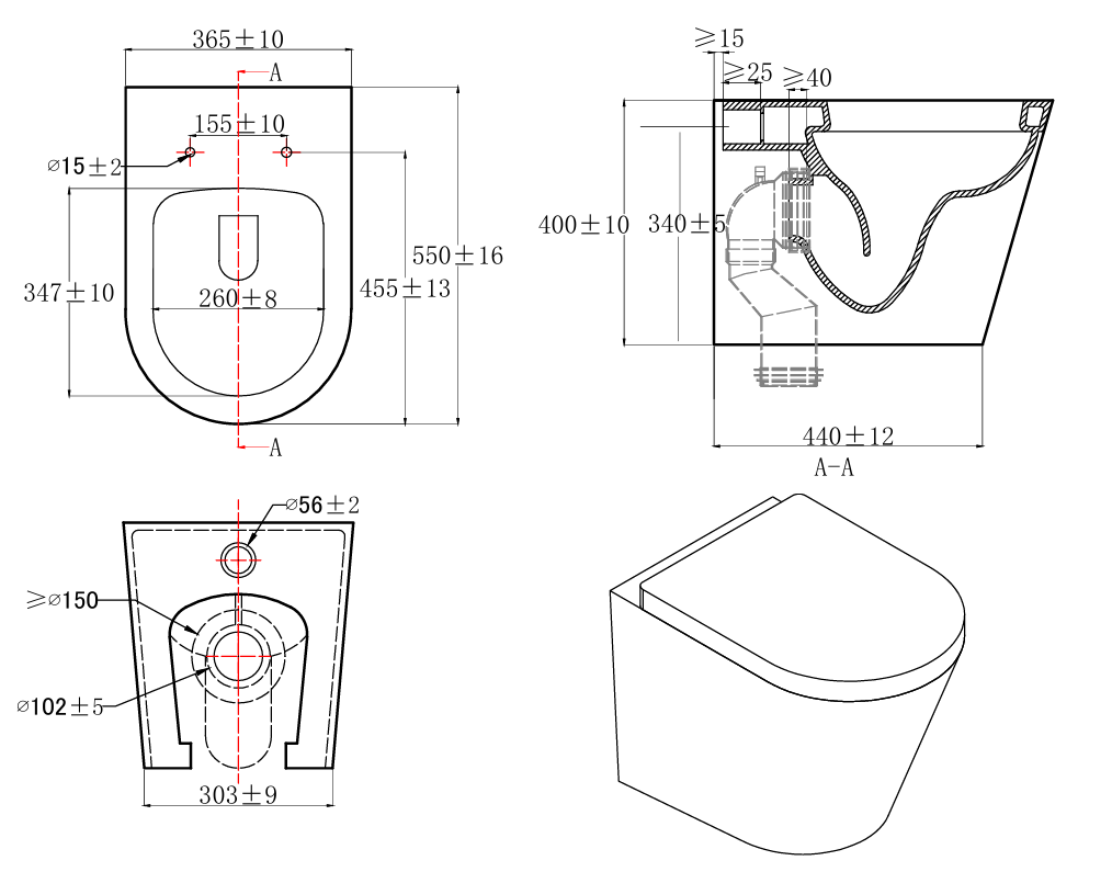 Ferrara Plus Rimless BTW D Shape Pan Seat & Fittings