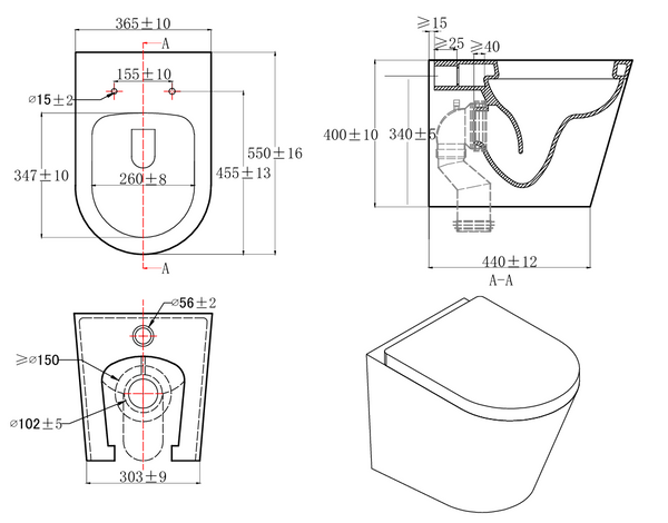 Ferrara Plus Rimless BTW D Shape Pan Seat & Fittings