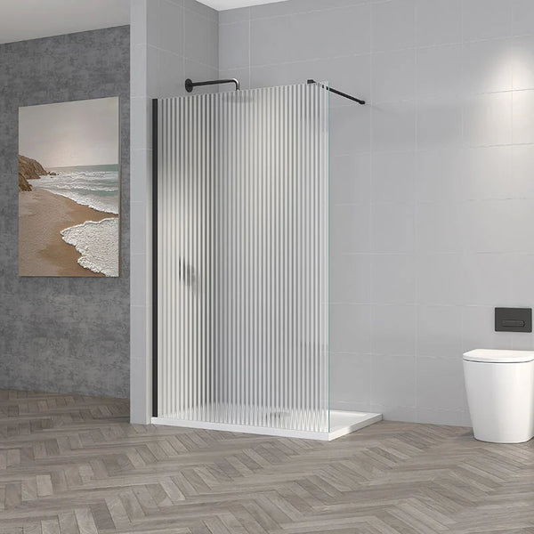 TI8 Fluted Wetroom Panel - 1000x1950mm w. Black Profile Kit