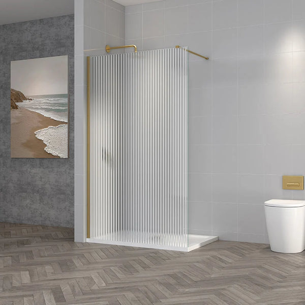 TI8 Fluted Wetroom Panel - 1000x1950mm w. Brushed Brass Profile Kit
