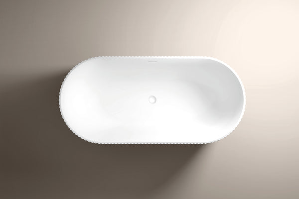 Flauto Matte White Freestanding Fluted Bath inc. white waste 1700 x 800