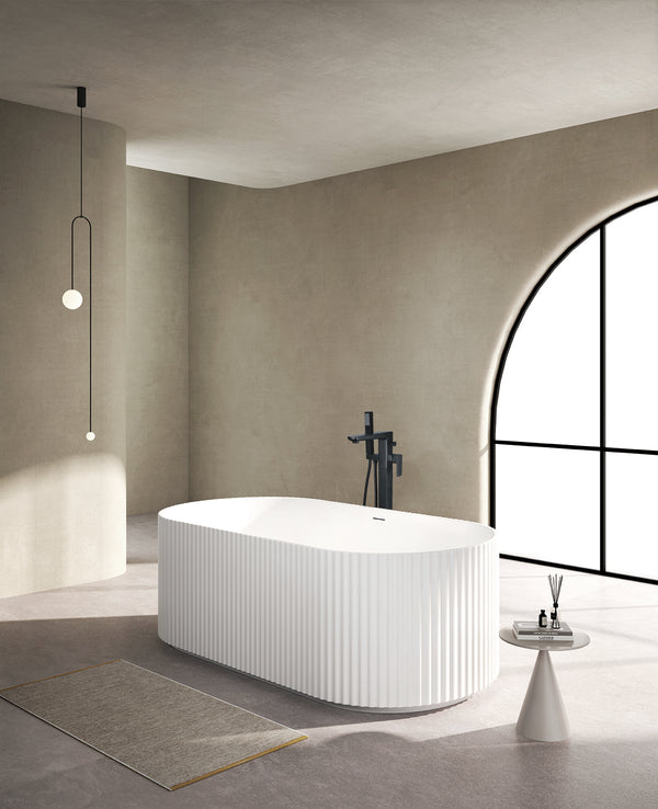 Flauto Matte White Freestanding Fluted Bath inc. white waste 1700 x 800 - product image 3