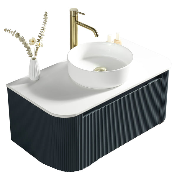 Flauto 600mm Wall Hung Vanity with Sintered Stone Countertop - Midnight Shadow