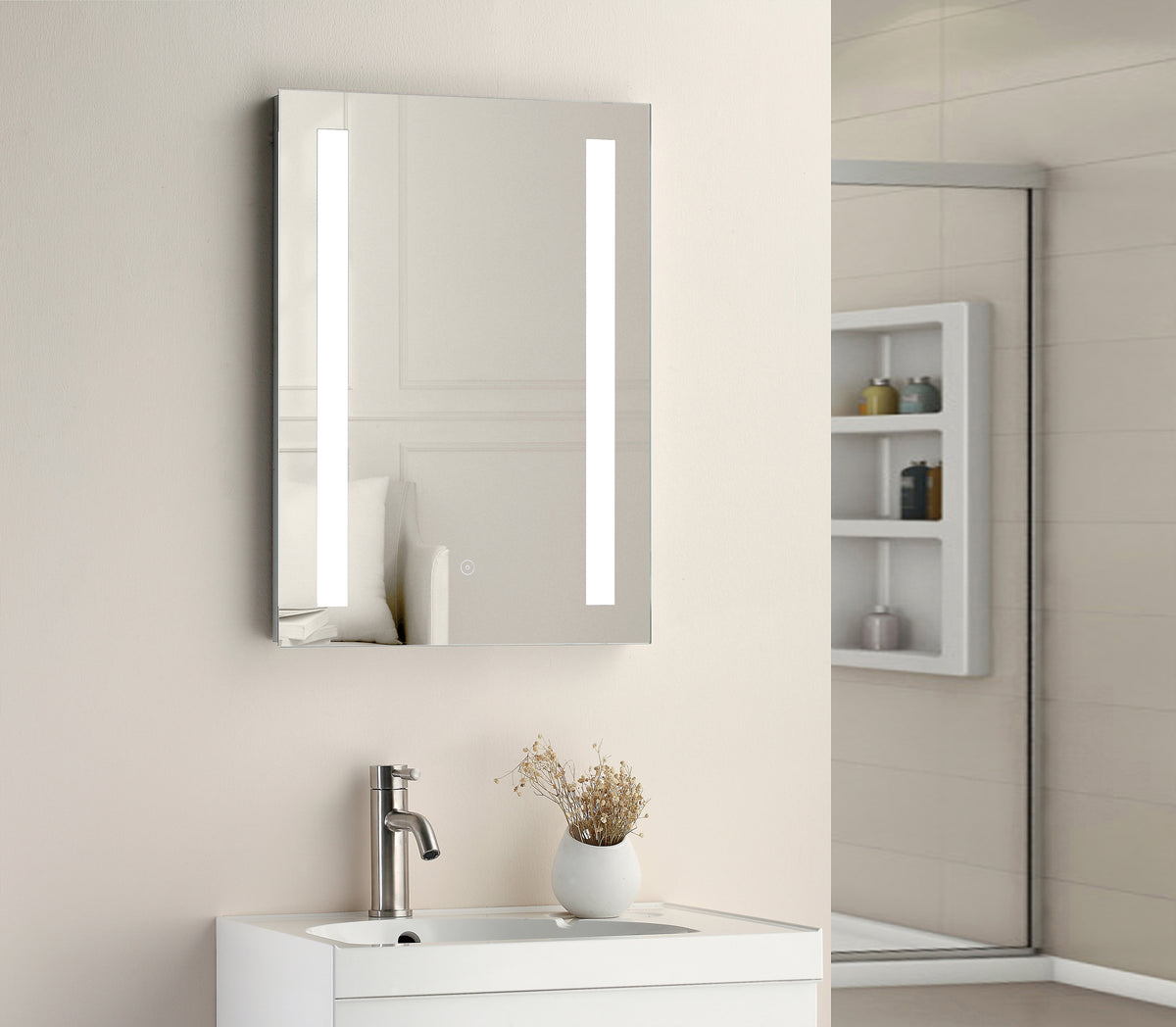 Niall Twin Vertical Strip LED Touch Mirror w. Demist & Shaver Point - 500x700x45mm - product image 2
