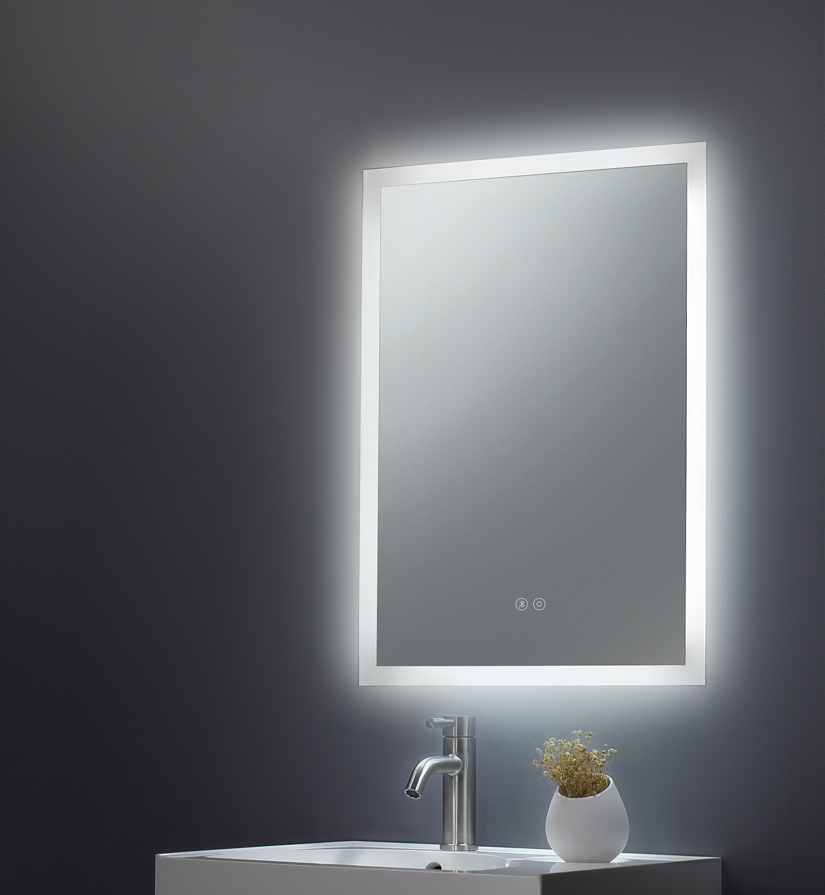 Alfie Square Mirror LED Edge w. Demist & Shaver Point, Bluetooth & USB Charger - 600 x 800 x 78mm - product image 2