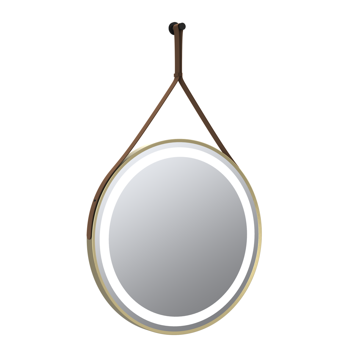Delilah Brushed Brass LED Round Touch Mirror w. Demist, Colour Change, Hook & Loop Hanging - 600mm - product image 2