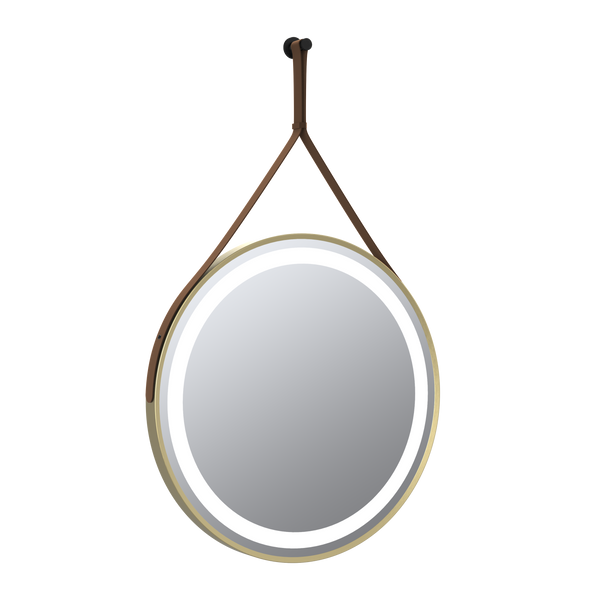 Delilah Brushed Brass LED Round Touch Mirror w. Demist, Colour Change, Hook & Loop Hanging - 600mm - product image 2