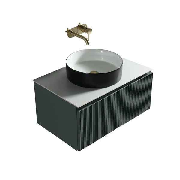 Flauto 600mm Wall Hung Vanity with Sintered Stone Countertop - Smoked Sage