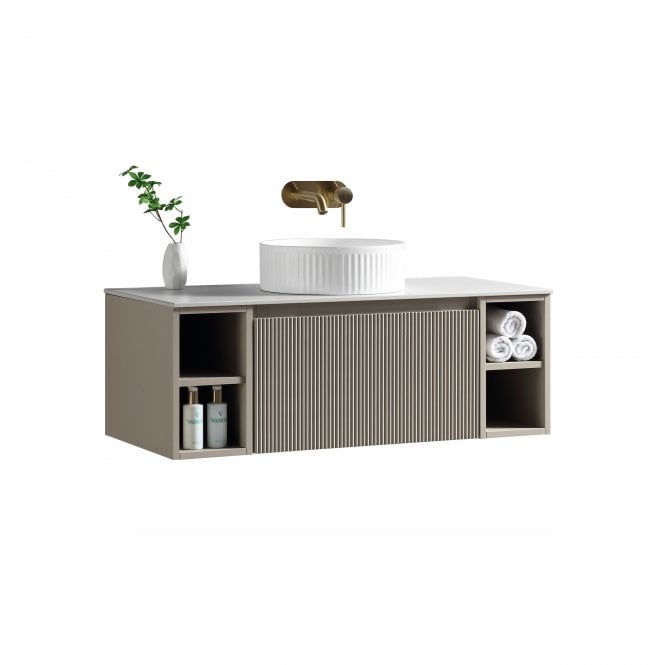 Flauto 1000mm Wall Hung Vanity with 2 Side Storage & Sintered Stone Countertop - Soft Coffee